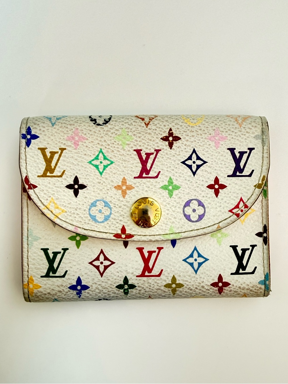 Vintage Louis Vuitton Multicolor Monogram Compact Wallet - White